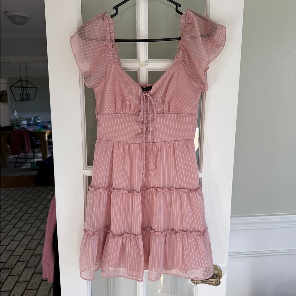 Pink Ruffled Mini Dress off the shoulder sz small